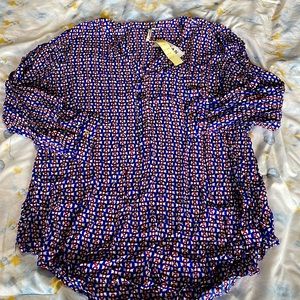 Rad and blue link, light weight long sleeve blouse